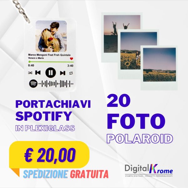Super Pack | Stampa 20 Foto Polaroid + Portachiavi Spotify – Spedizione Gratis Digital Krome
