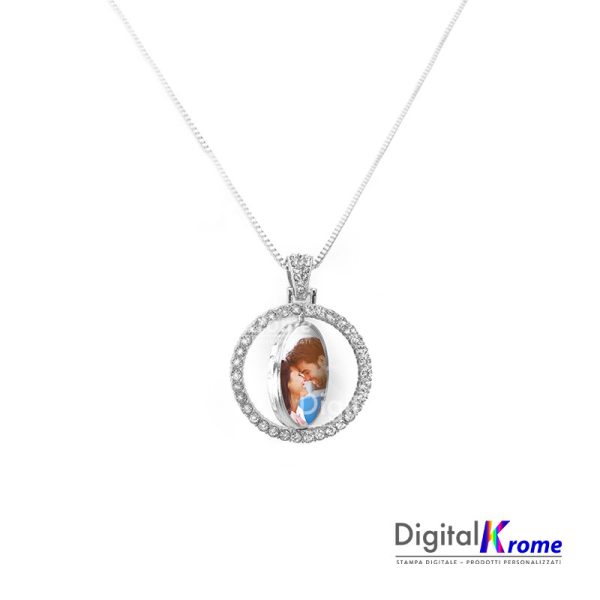 Collana con Ciondolo Girevole Swarovski con foto personalizzata fronte / retro | Ciondolo Spinner Digital Krome