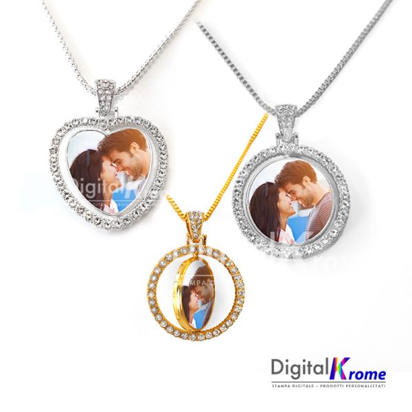 Collana con Ciondolo Girevole Swarovski con foto personalizzata fronte / retro | Ciondolo Spinner Digital Krome