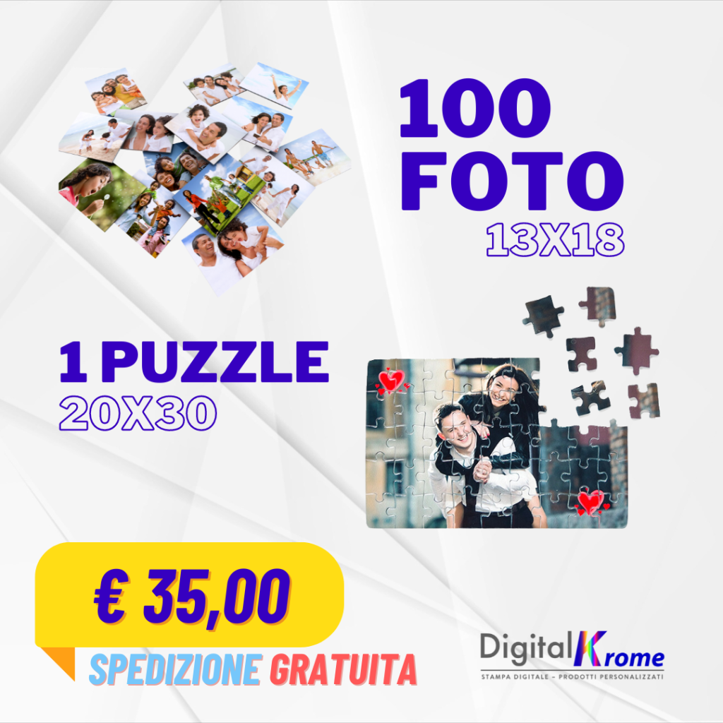 Super Pack | 100 Foto 13×18 + 1 Puzzle 30×20 – Spedizione Gratuita Digital Krome