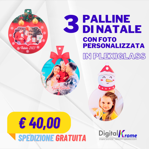 Super Pack Natale | 3 Palline di Natale con Foto Personalizzata in Plexiglass – Spedizione Gratuita Digital Krome