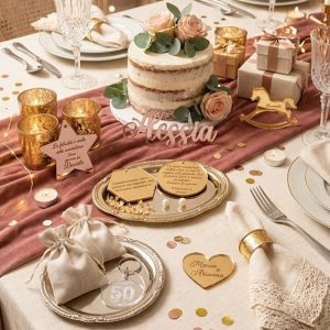 Segnaposto in Plexiglass Personalizzati da 6 cm - Oro, Argento, Rosa, Trasparente | Battesimo / Matrimonio / Nozze / Comunione